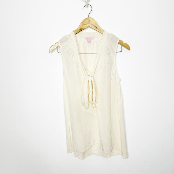 Lilly Pulitzer Dahlia Sleeveless 100% Silk Blouse Cream tie neck 48596 womens S - Picture 2 of 7